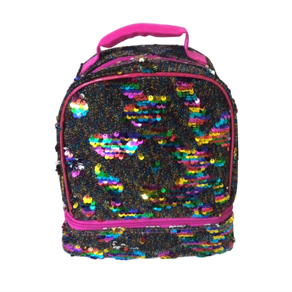 Rainbow Black & Pink Sequins Dual Lunch Bag